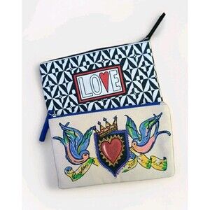 Brighton 2019 Love of Art Canvas Zippered Pouch Cosmetic Bag Makeup Lot Of 2